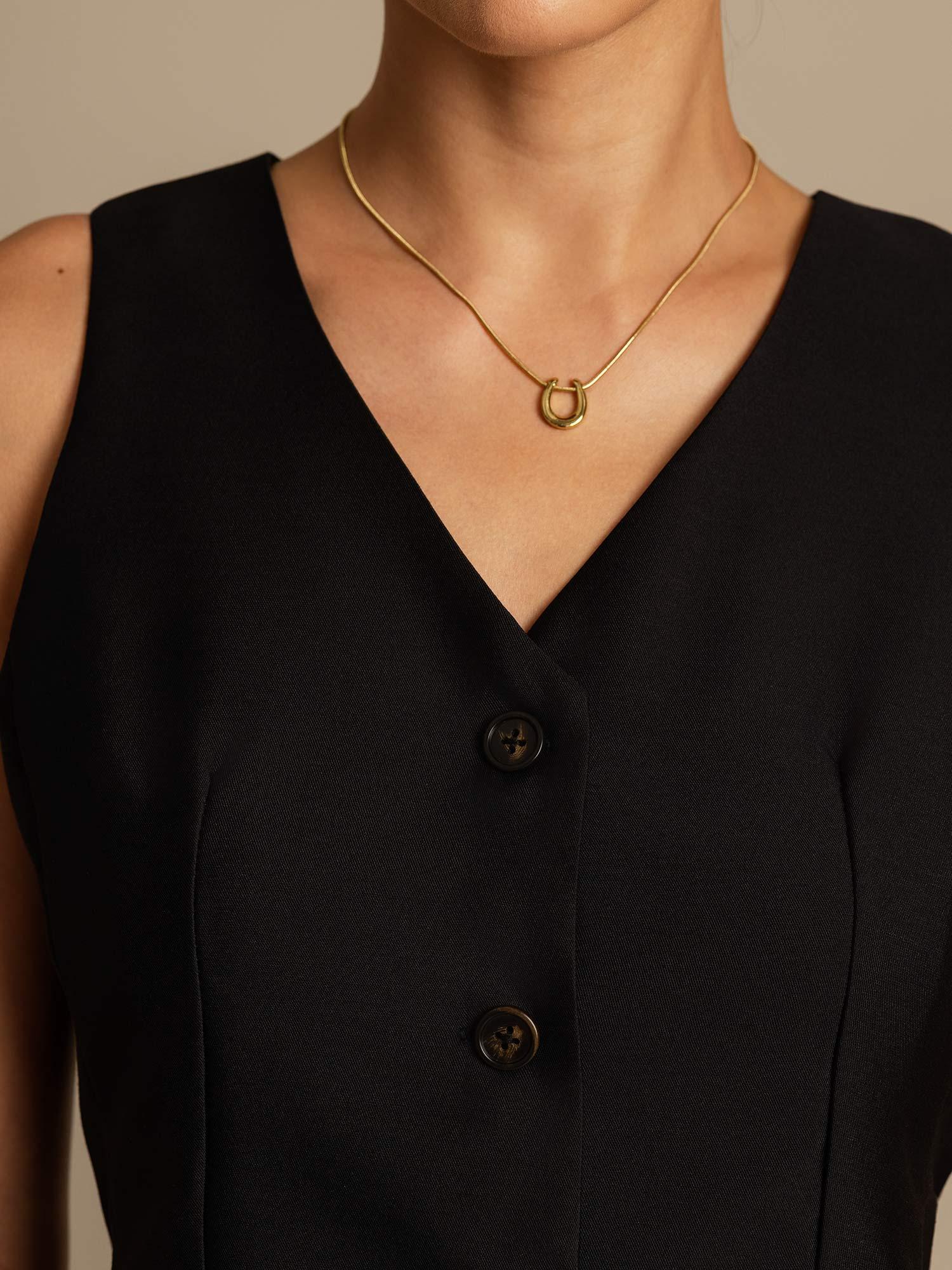 [Black] SilkSilky-AU 32Momme Wool V Neck Women's Vest 004,