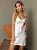 SilkSilky AU Pure Silk Sleeveless V Neck Dress White 006