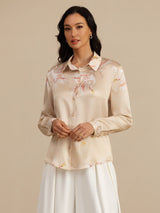 [Champagne] SilkSilky-AU 19Momme Long Sleeve Lapel Collar Women's Shirt 004