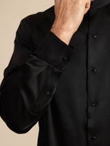 [Black] SilkSilky-AU Long Sleeve Stand Collar Men''s Shirt 007