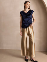 [Dark Blue] SilkSilky-AU Cap Sleeve Cowl Neck Women's T-Shirt 007