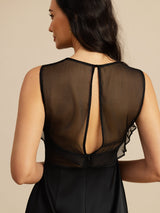 [Black] SilkSilky-AU Sleeveless Illusion Neck Dress 006