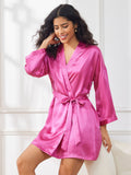 SilkSilky AU Pure Silk Half Sleeve Womens Robe Wine 050