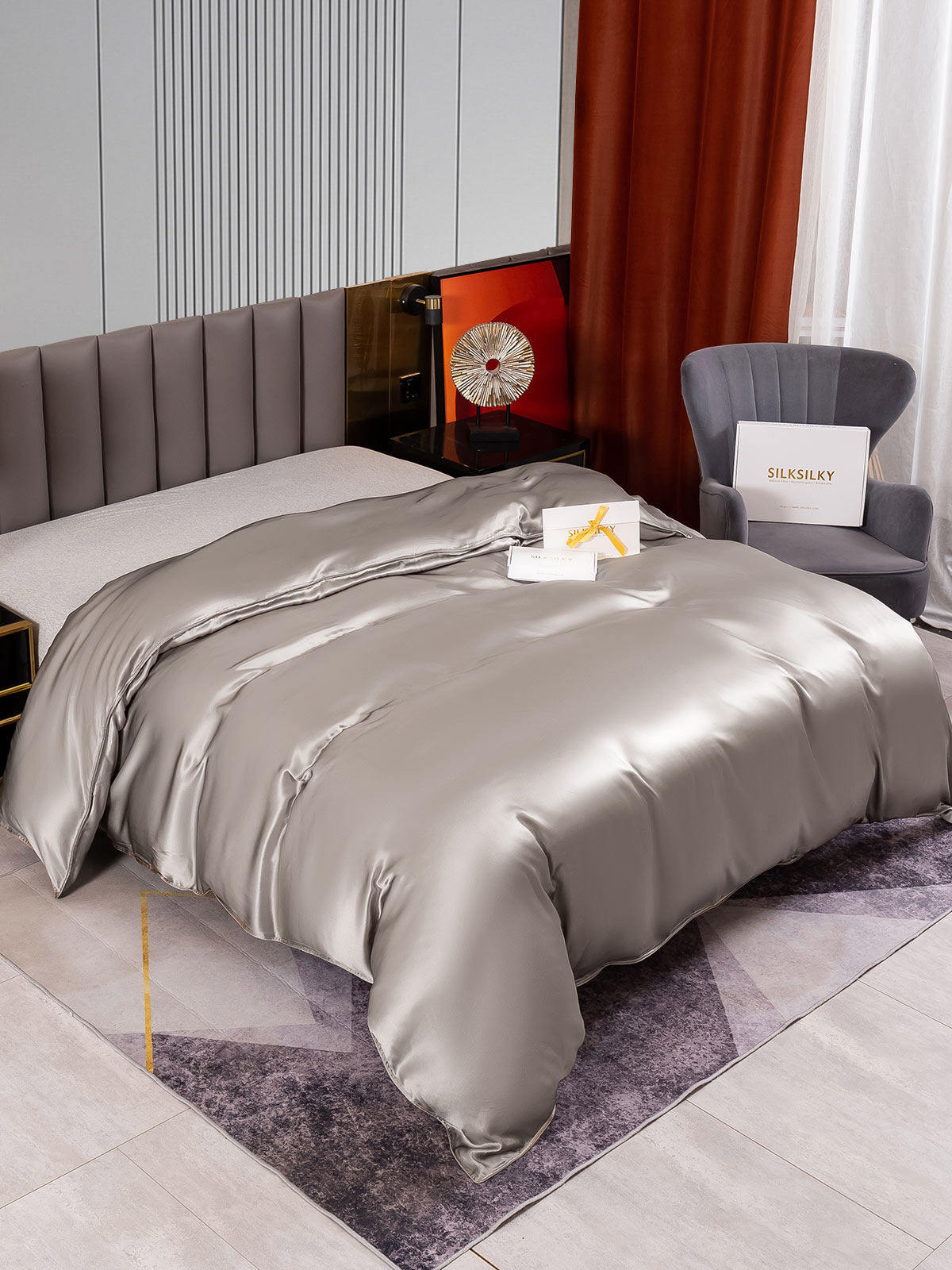 SilkSilky AU 22Momme Pure Silk Duvet Cover Gray 002