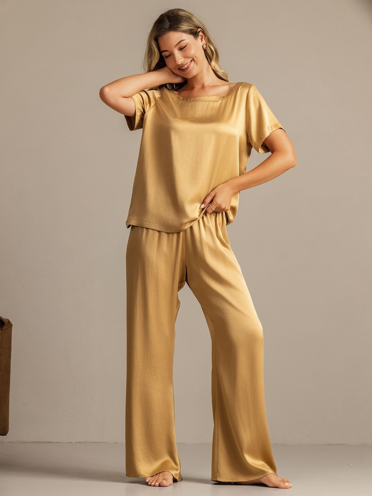 [Tan] SilkSilky-AU 19Momme Washable Silk Womens Pajamas 001