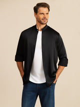[Black] SilkSilky-AU Long Sleeve Stand Collar Men''s Shirt 003