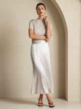 [Light Gray] SilkSilky-AU 19Momme Stretch Silk Charmeuse Skirt 001