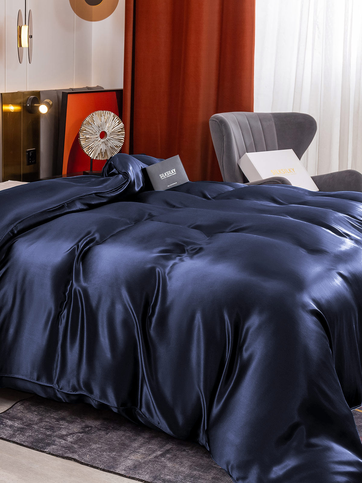 SilkSilky AU 19Momme Pure Silk Duvet Cover DarkBlue 004