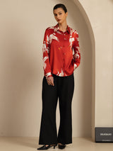 [Wine] SilkSilky-AU 19Momme Long Sleeve Lapel Collar Women's Shirt 005