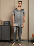 SilkSilky AU Pure Silk Short Sleeve Round Neck Men's Pyjamas DarkGray 003