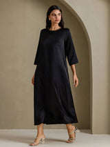 [Black] SilkSilky-AU 3/4 Sleeve Round Neck Dress 005