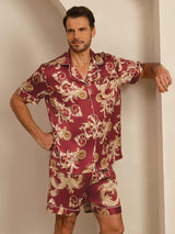[Wine Dragon] SilkSilky-AU Short Sleeve Lapel Collar Men's Pyjamas 003