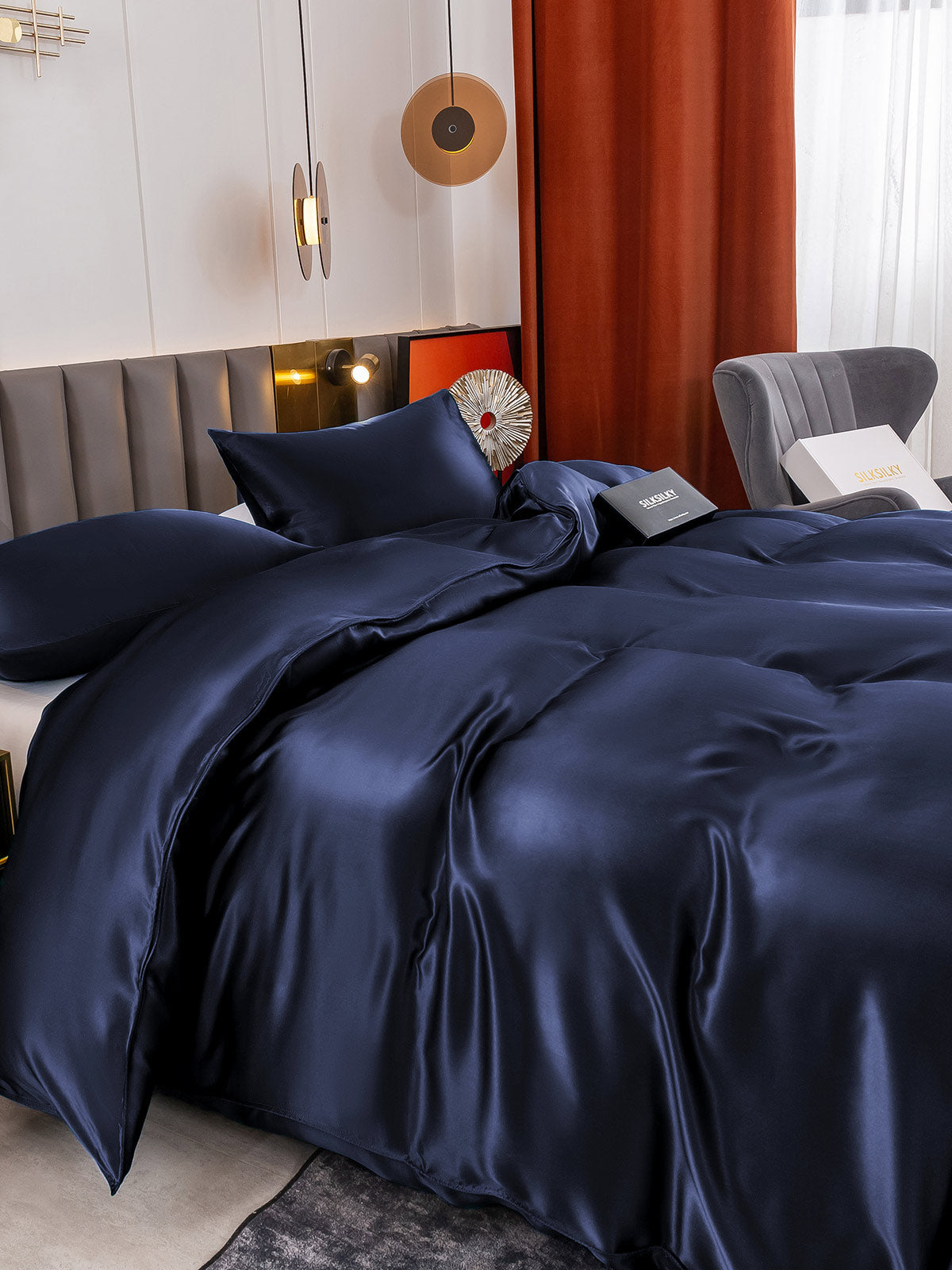 SilkSilky AU 19Momme Pure Silk Bedding Set DarkBlue 005