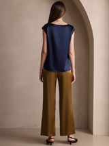 [Dark Blue] SilkSilky-AU Cap Sleeve Round Neck Women's T-Shirt 002