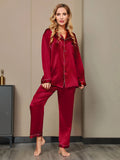 SilkSilky-AU Pure Silk Long Sleeve Lapel Women's Pyjamas Wine 004