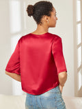 SilkSilky AU Pure Silk Half Sleeve Boat Neck Women's T Shirt DarkRed 002