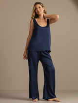 [Dark Blue] SilkSilky-AU 19Momme Machine-Washable Silk Sleeveless Scoop Neck Women's Pyjamas 003