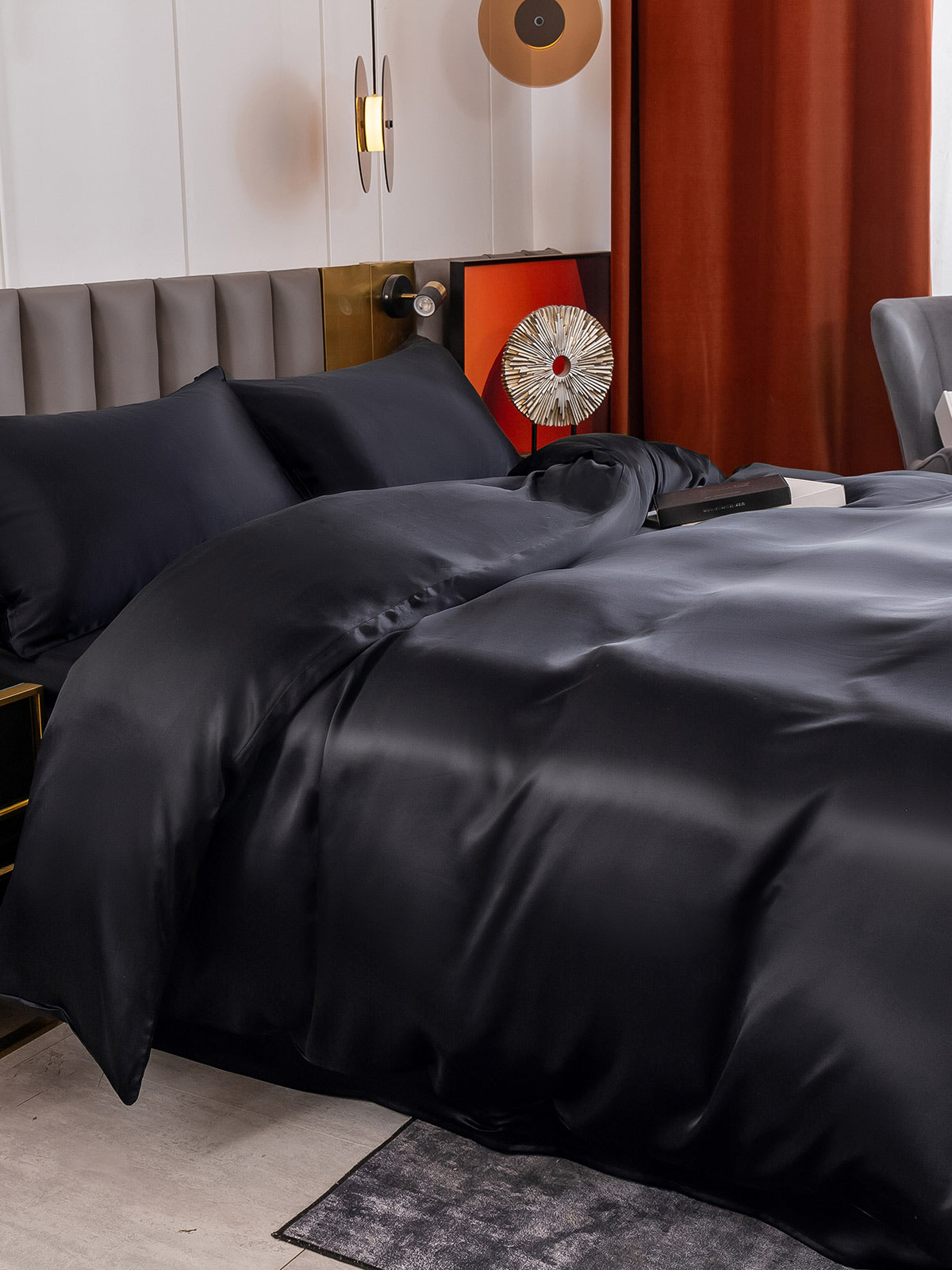 SilkSilky AU 19Momme Pure Silk Bedding Set Black 004