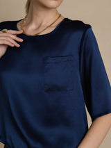 [Dark Blue] SilkSilky-AU Half Sleeve Scoop Neck Women's T-Shirt 006