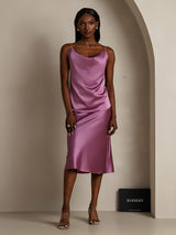 [Deep Purple] SilkSilky-AU 19Momme Stretch Silk Charmeuse Spaghetti Strap Cowl Neck Camisole 001