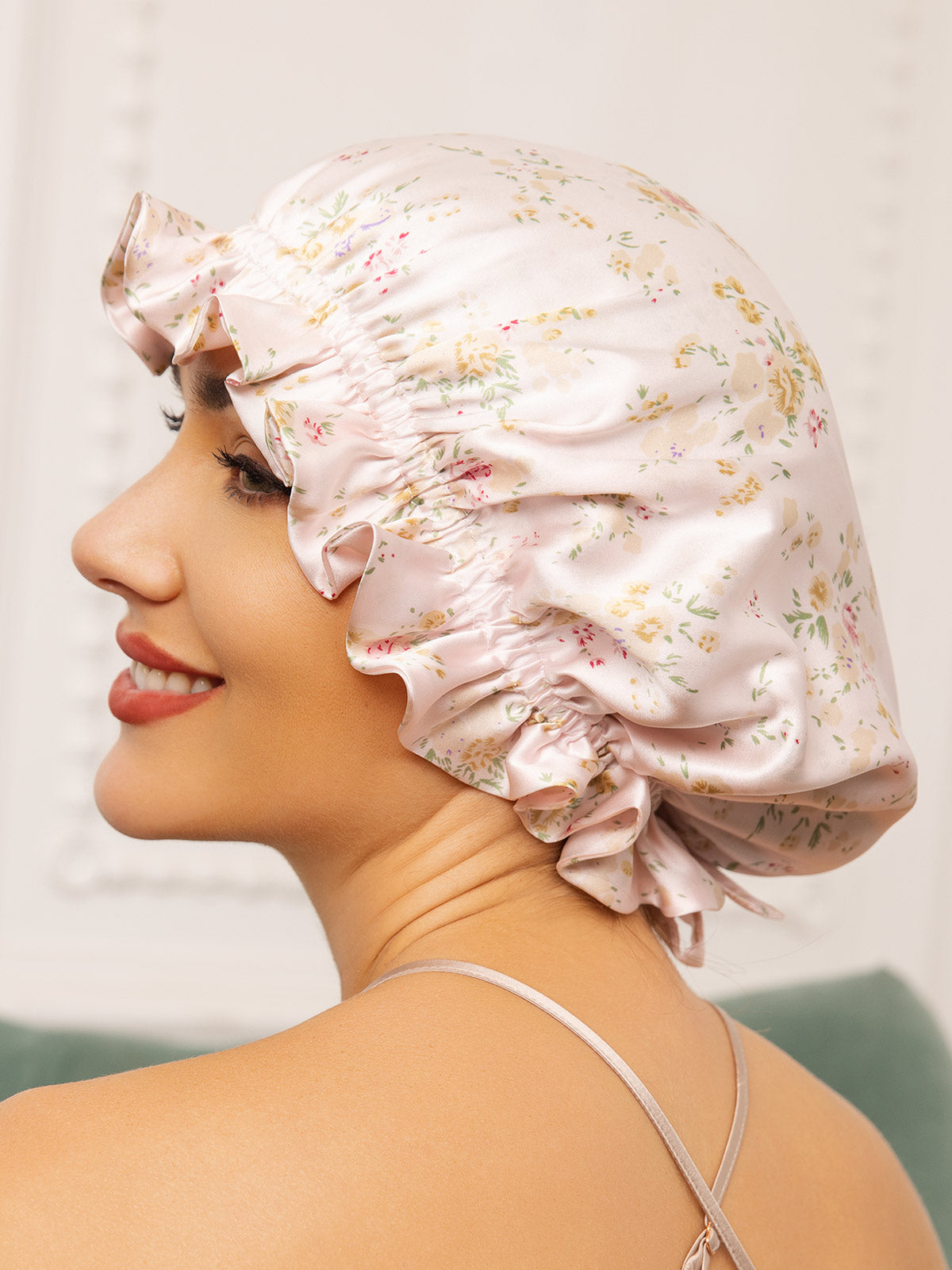 SilkSilky-AU Pure Silk Sleep Cap Floral 002