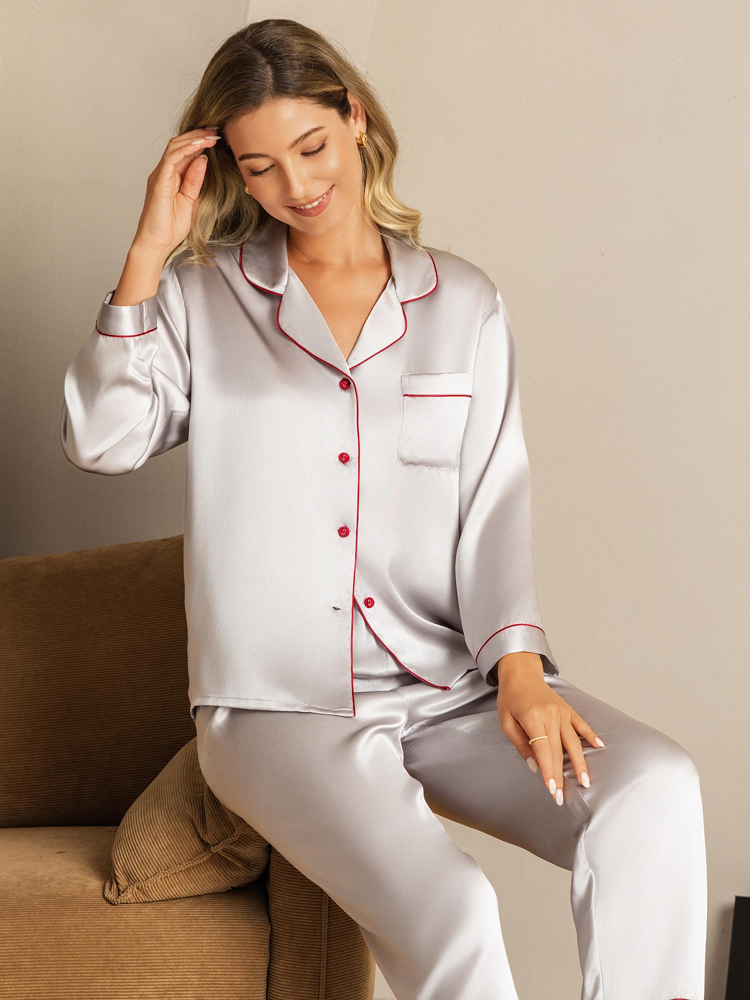 [Silver] SilkSilky-AU Pure Silk Womens Pajamas 007