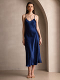 SilkSilky-AU Pure Silk Sleeveless Round Neck Dress DarkBlue 007