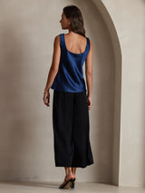 [Dark Blue] SilkSilky-AU 19Momme Stretch Silk Charmeuse Sleeveless Scoop Neck Camisole 002