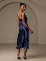 [Dark Blue] SilkSilky-AU Spaghetti Strap Cowl Neck Dress 002