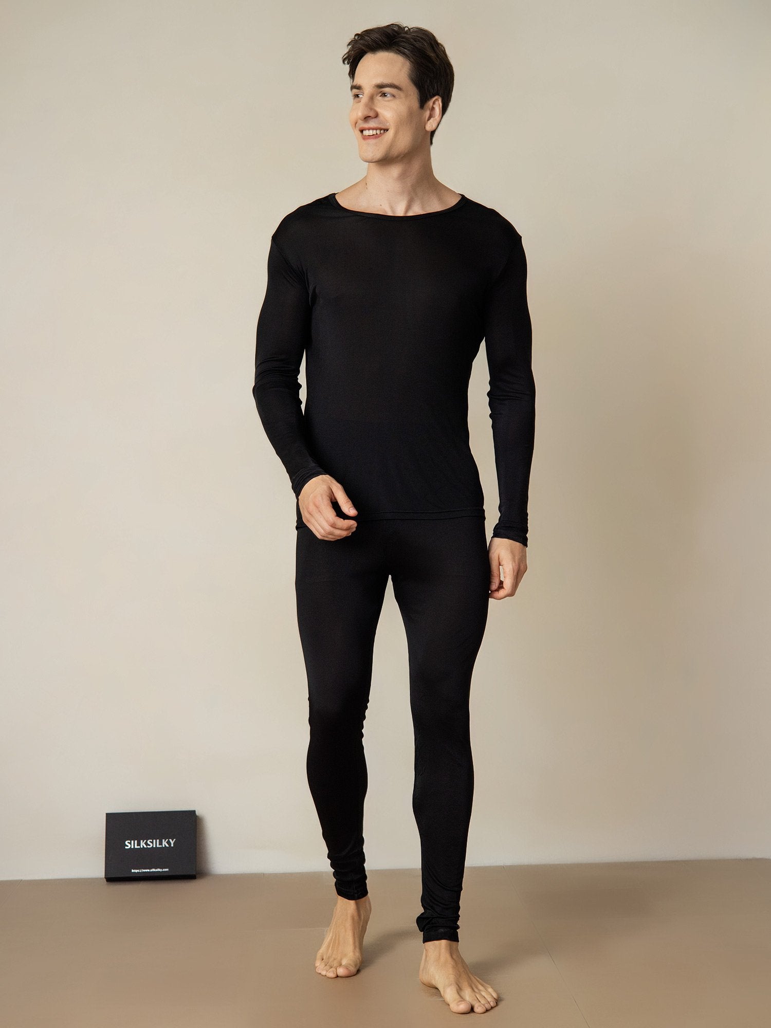 [Black] SilkSilky-AU Silk Knitted Round Neck Men's Pyjamas 003