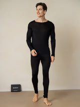 [Black] SilkSilky-AU Silk Jersey Long Sleeve Round Neck Men's Long Johns 003