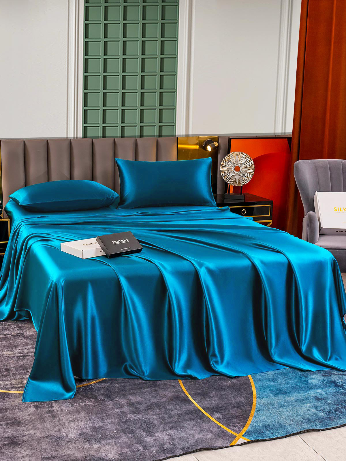 SilkSilky AU 25Momme Pure Silk Bedding Set Teal 002