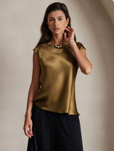 [Brown] SilkSilky-AU Cap Sleeve Round Neck Women's T-Shirt 001