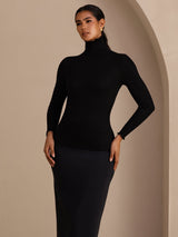[Black] SilkSilky-AU Long Sleeve Turtle Neck Women's T-Shirt 004