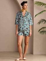 [Teal Botanical] SilkSilky-AU Short Sleeve Notch Collar Women's Pyjamas 004