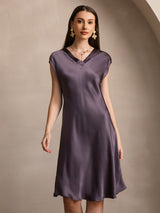 [Purple Gray] SilkSilky-AU Cap Sleeve V Neck Nightgown 003