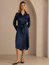 [Dark Blue] SilkSilky-AU Long Sleeve Lapel Collar Dress 006