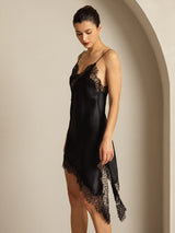 [Black] SilkSilky-AU Pure Silk Asymmetric Dress 007