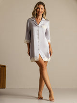 [Lavender] SilkSilky-AU Pure Silk Lapel Collar Nightshirt 008