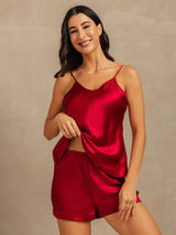 [Wine] SilkSilky-AU Sleeveless V Neck Camisole Set 004