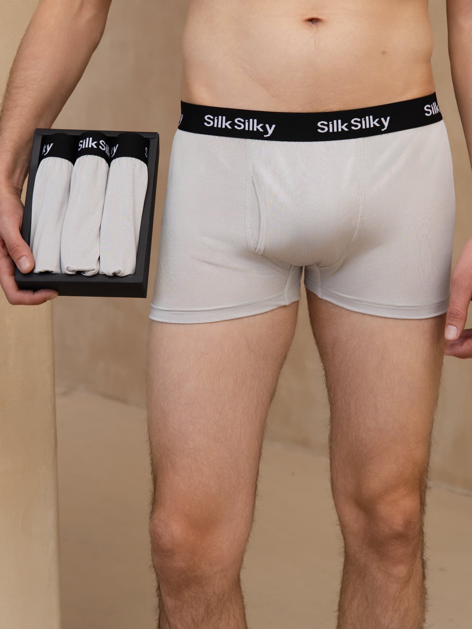 [Light Gray] SilkSilky-AU 100% Silk Jersey Men's Underwear 001