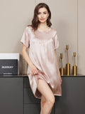 SilkSilky AU Pure Silk Short Sleeve Round Neck Nightgown Pink 010