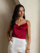 [Wine] SilkSilky-AU Spaghetti Strap Cowl Neck Camisole 003