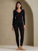 [Black] SilkSilky-AU Long Sleeve V Neck Women's Long Johns 001