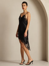 [Black] SilkSilky-AU Pure Silk Asymmetric Dress 005