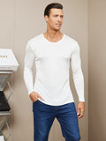 SilkSilky AU Silk Knitted Long Sleeve Round Neck Men's T Shirt White 003