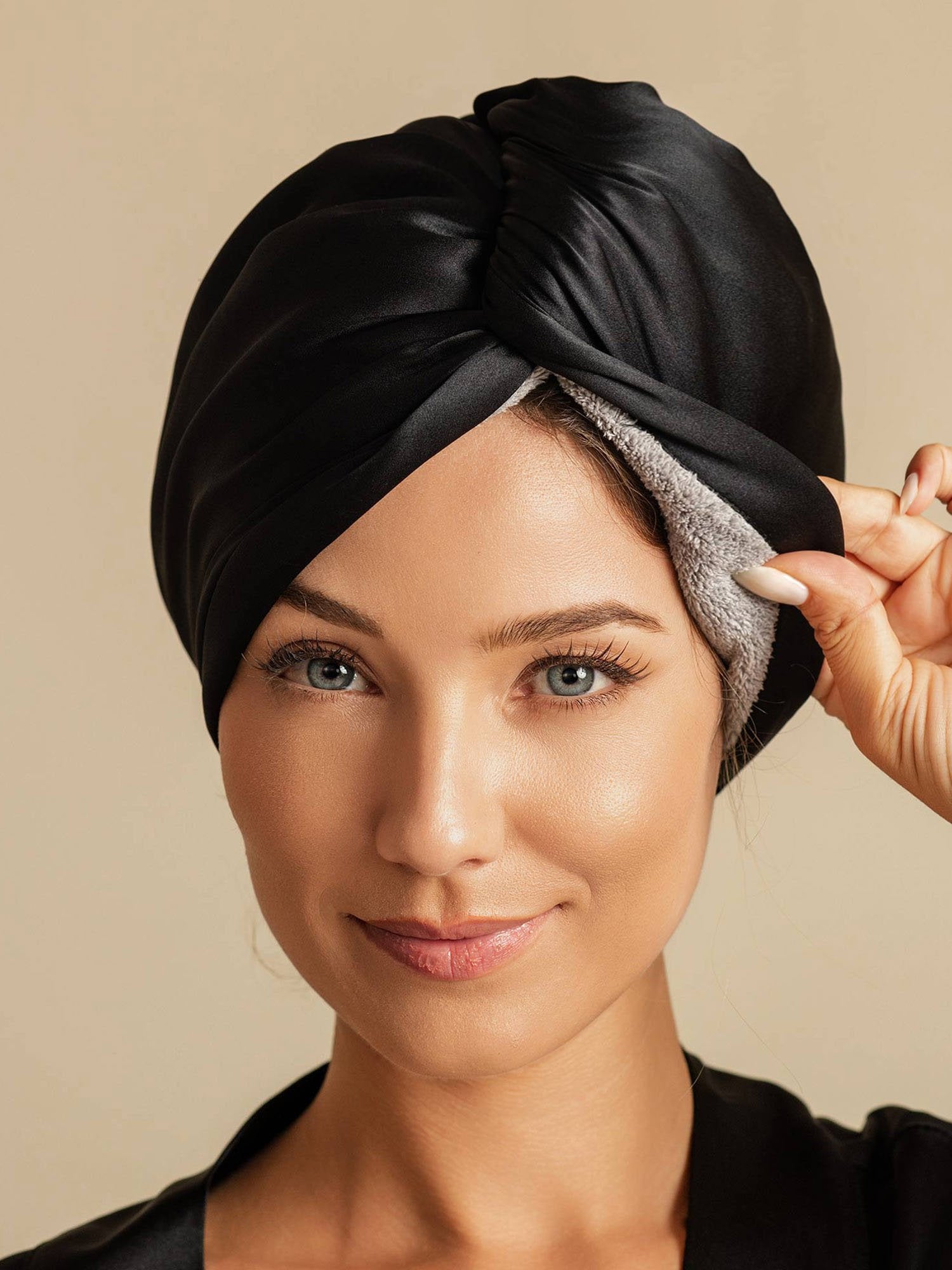 [Black] SilkSilky-AU Pure Silk Wrap Hair Towel Wrap 001,