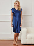 SilkSilky-AU Pure Silk Sleeveless V Neck Nightgown DarkBlue 001