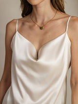 [Light Gray] SilkSilky-AU 19Momme Stretch Silk Charmeuse Spaghetti Strap Cowl Neck Camisole 006