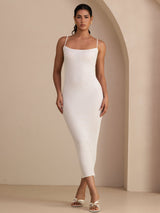 [White] SilkSilky-AU Spaghetti Strap Square Neck Dress 007